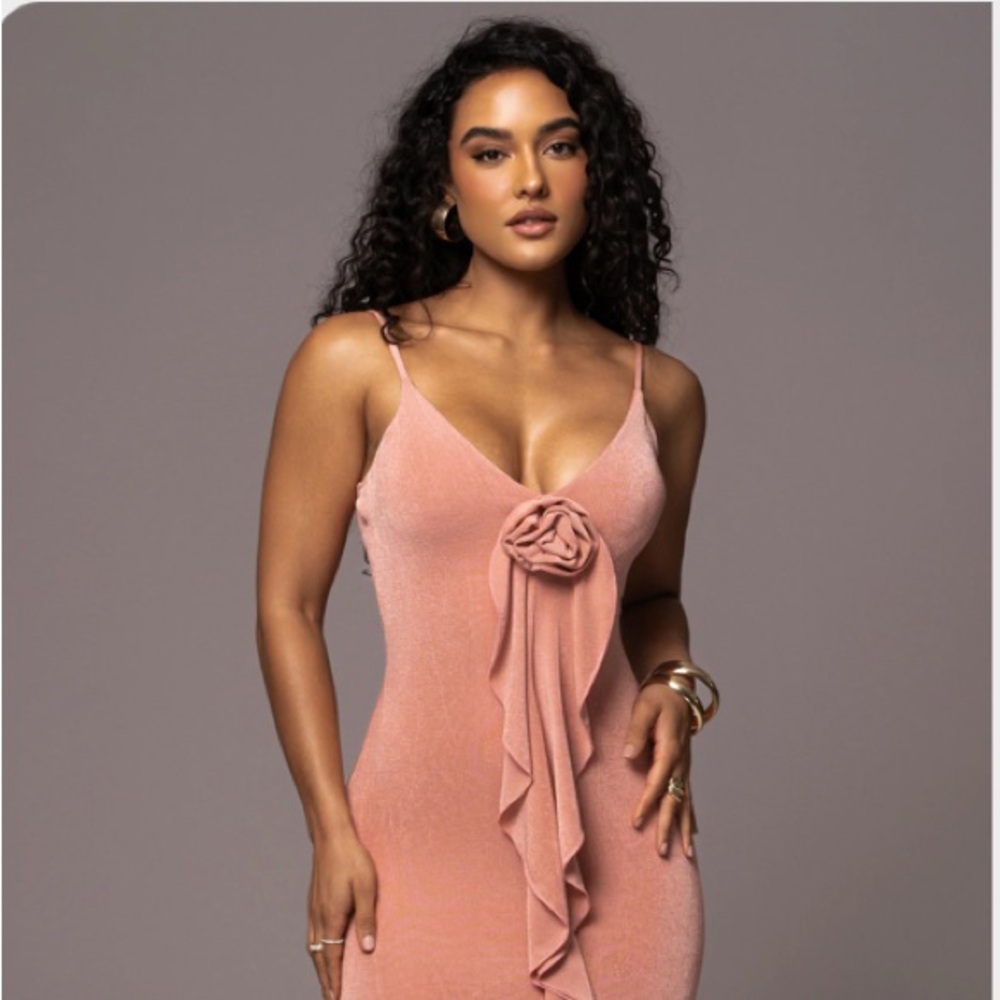 JLUXLABEL Pink and Orange Asymmetrical Ruffled Maxi Dress